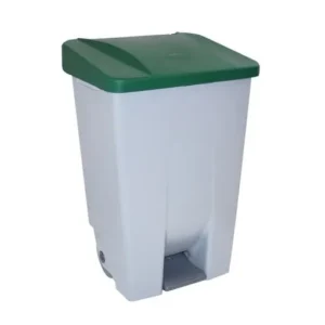 Contenedor capacidad 60 litros con pedal, cuerpo gris y tapa verde