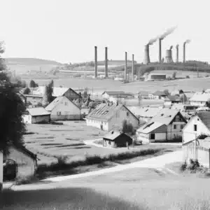 Imagen de un pueblo con industria cerca como pasó en Seveso